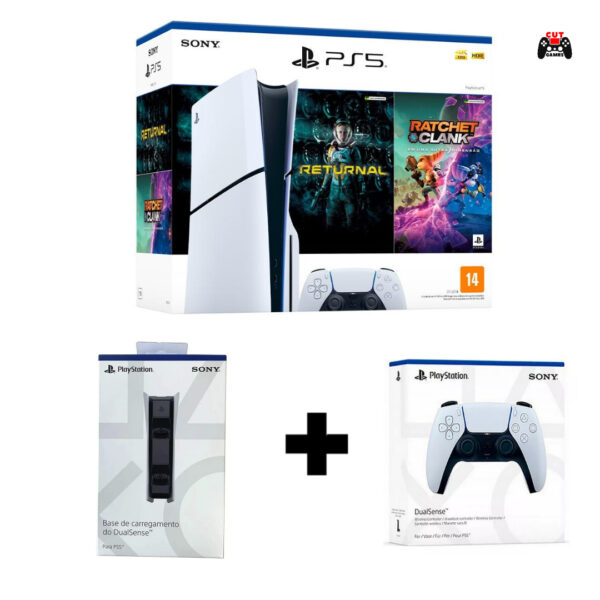 Combo PS5 Slim Físico 2 Jogos + Controle adicional + Carregador duplo Sony