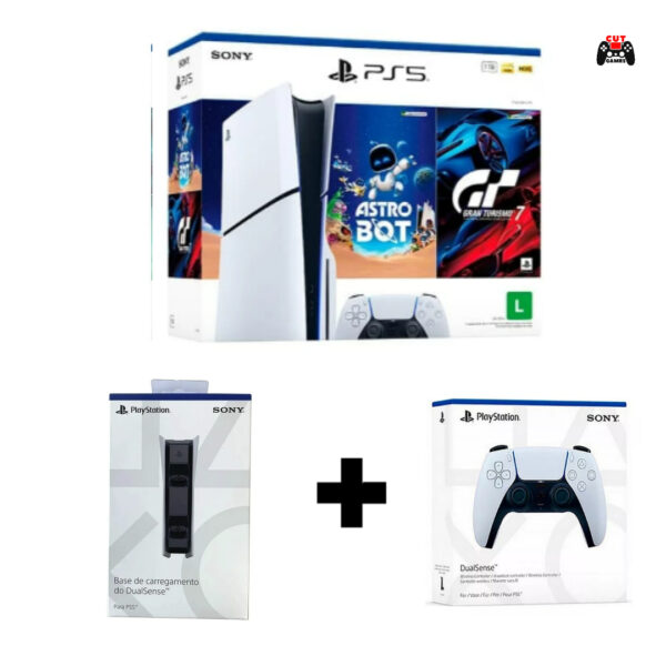 Combo PS5 Slim Físico 2 Jogos + Controle adicional + Carregador duplo Sony